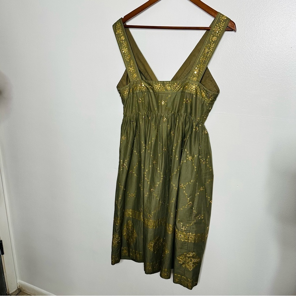 MICHAEL Michael Kors Olive Green Gold Imprint Border with Sequins Dress Size 8 - Picture 3 of 6
